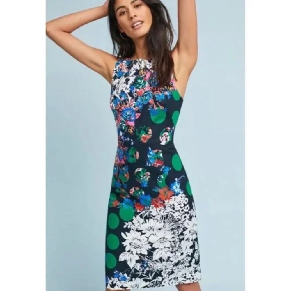 Maeve Anthro Vanda Multicolor Cotton Floral Dot Sleeveless Sheath Dress Size 12